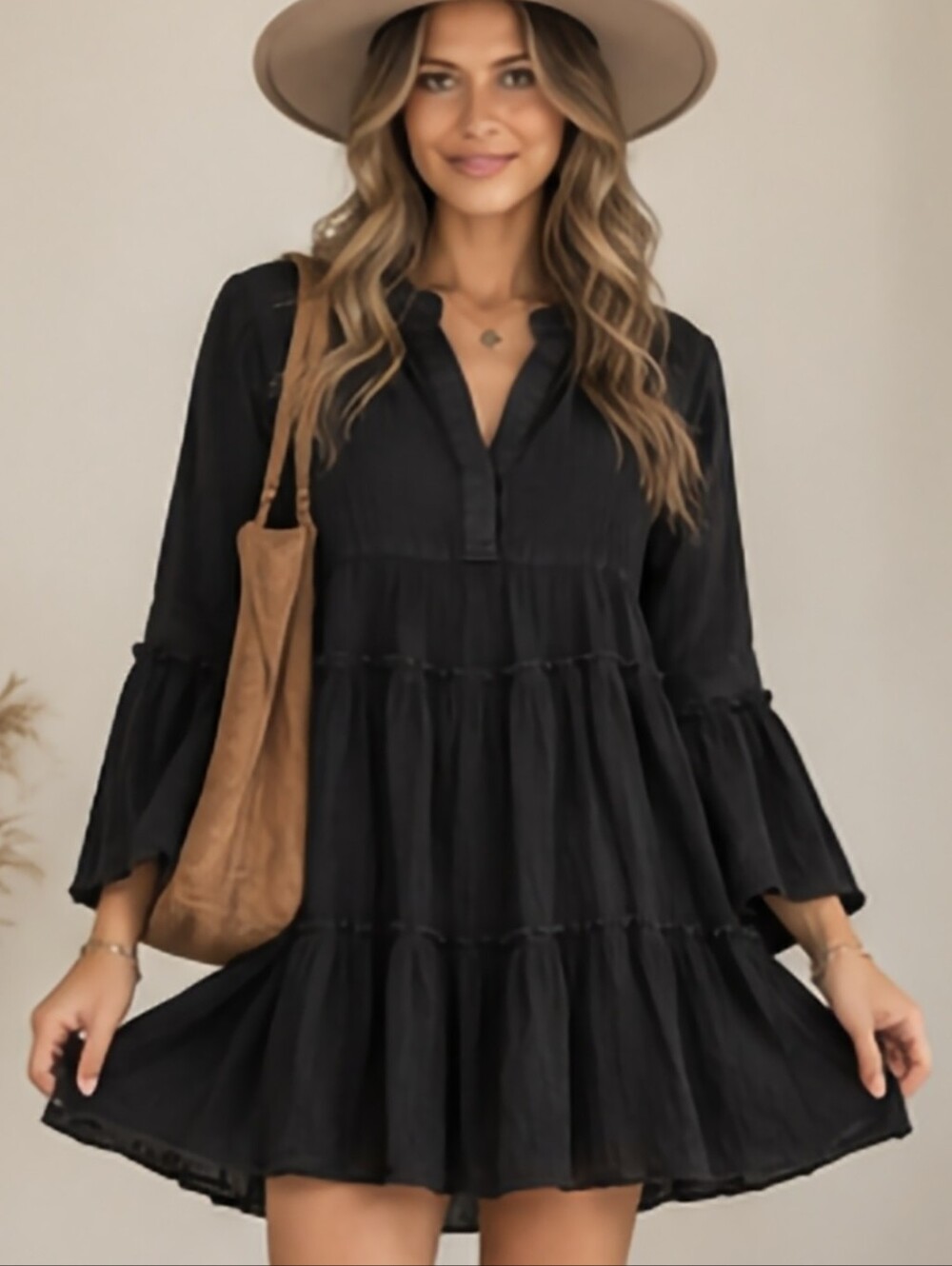 Sensea Black Tiered Babydoll Tunic Dress Size S NWT Boho Cottagecore